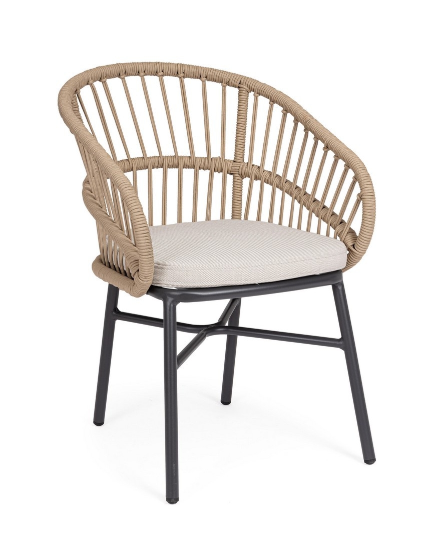 Krzesło ogrodowe ODIVELAS beżowe 56x61 aluminiowe z liną polipropylenową Bizzotto