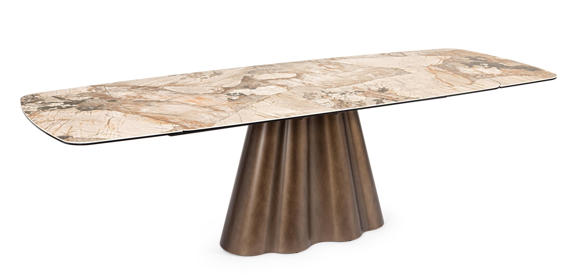 Stół Mirvana miedziany rozkładany 220x100x76cm szkło hartowane stal Bizzotto