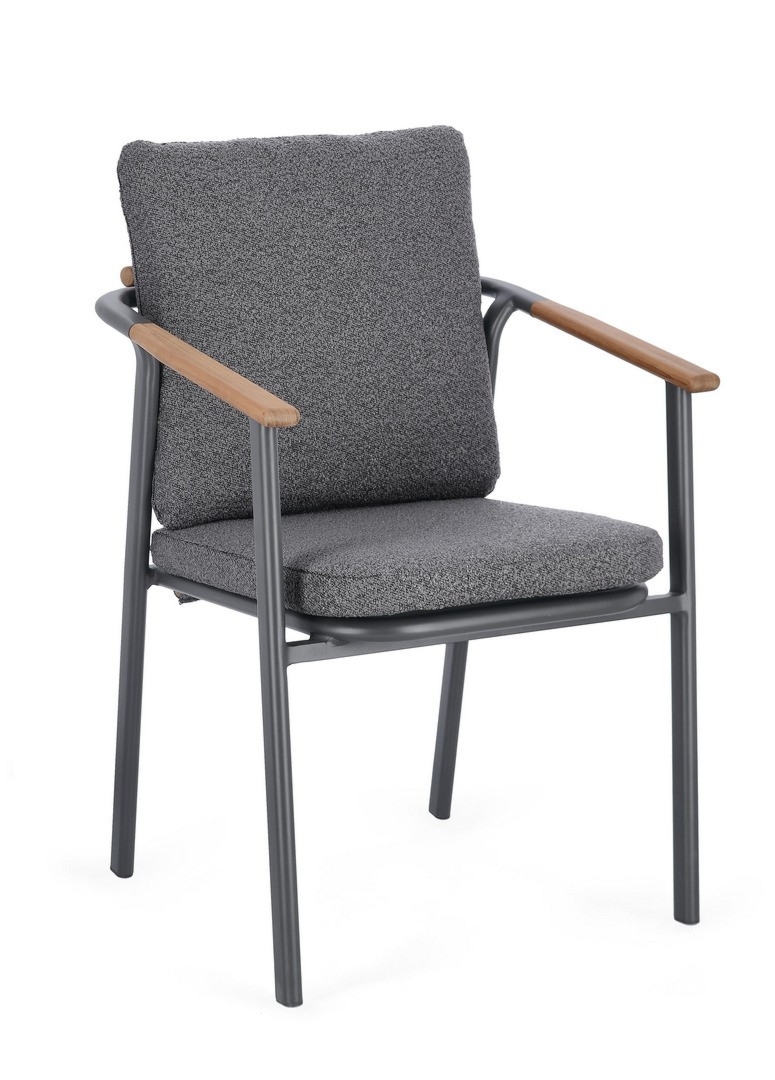 Krzesło ogrodowe LEONIDA antracytowy 57x59 olefin drewno teak efekt bukli Bizzotto