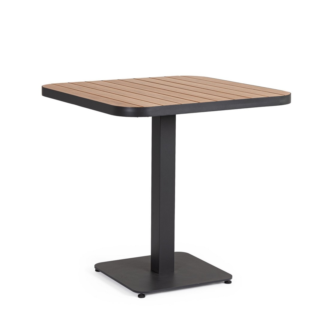 Stolik restauracyjny BELMAR antracytowy 75x75 aluminiowy z efektem drewna Bizzotto