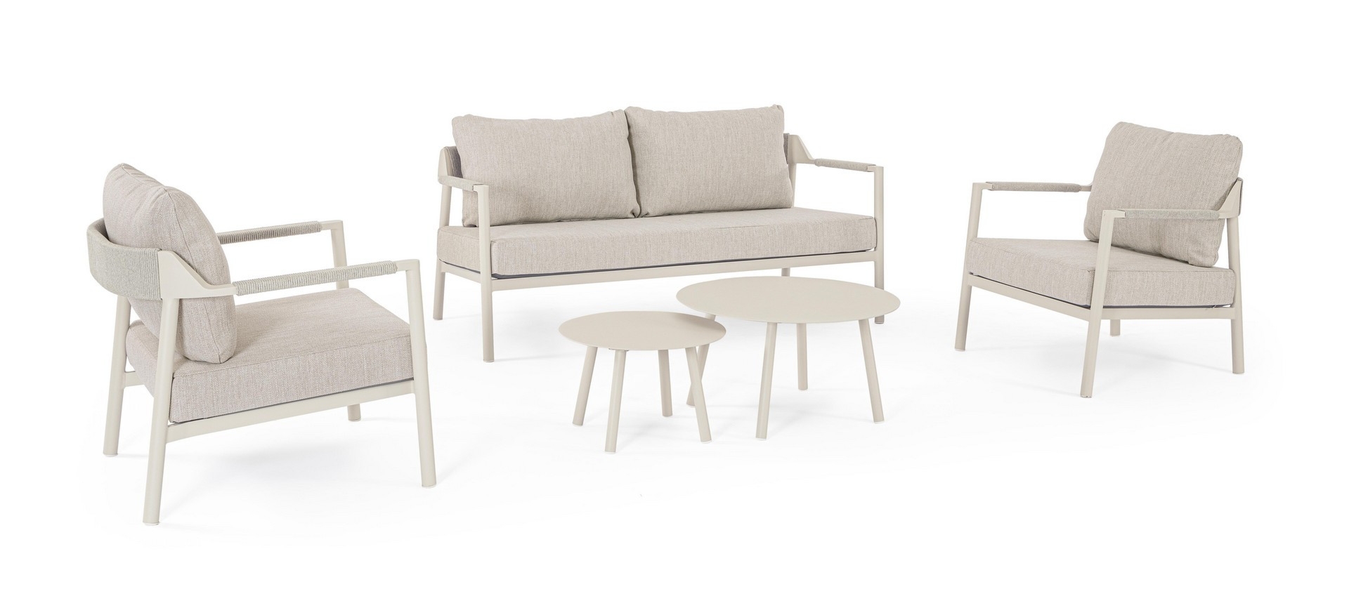 Zestaw sofa 2 fotele i stolik ROPERY aluminowy z poduszką olefinową Bizzotto