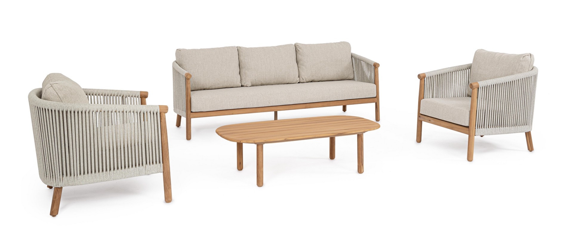 Zestaw sofa 2 fotele i stolik APOLLUS beżowy aluminowych z poduszką olefinową Bizzotto