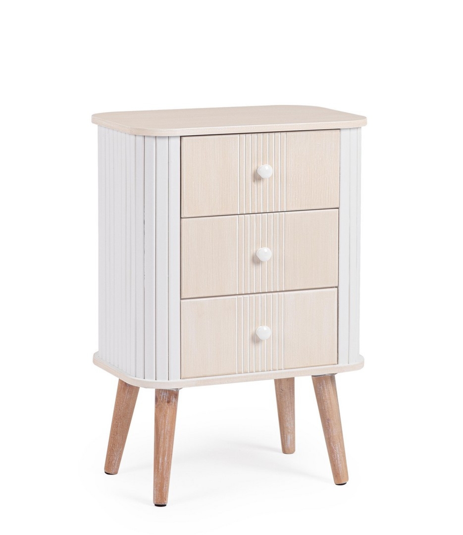 Komoda Vesly biało-beżowa 45x30x66cm MDF, sosnowe nogi Bizzotto