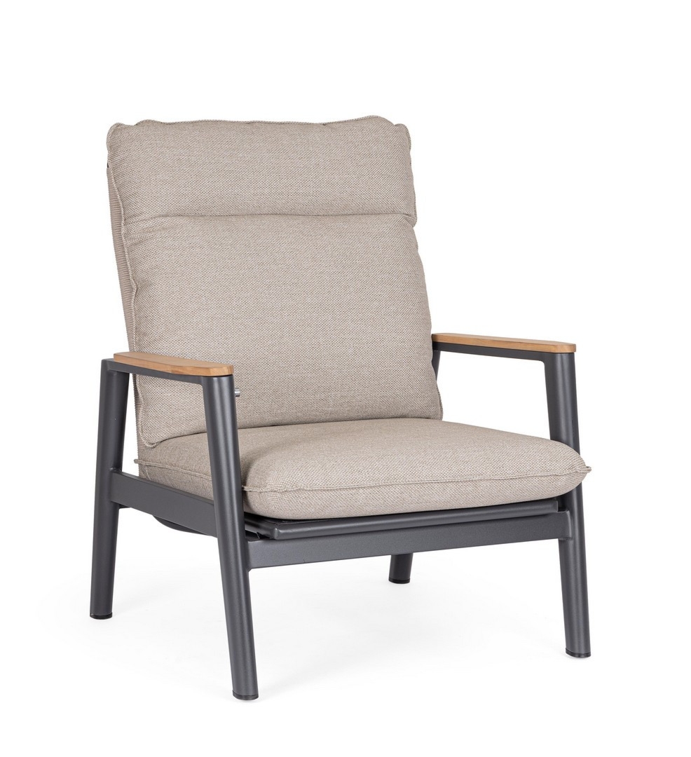 Fotel ogrodowy MIGUEL antracyt - beż 79x86 aluminiowa z wysokim oparciem Bizzotto