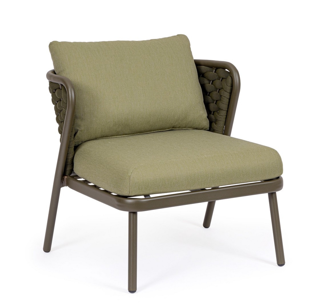 Fotel ogrodowy HARLOW oliwkowy 73.5x77 aluminiowy z liną textiline Bizzotto