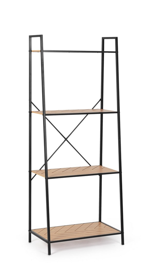 Regał Haldor czarny naturalny 60,5x36x150h malowana proszkowo stal i MDF Bizzotto