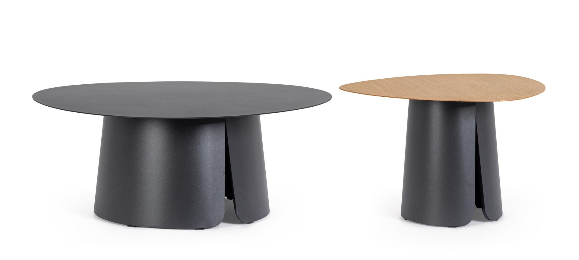 Zestaw 2 stolików HAYDEN 60a - 60b - 39h,Ø90 aluminiowe z efektem drewna Bizzotto