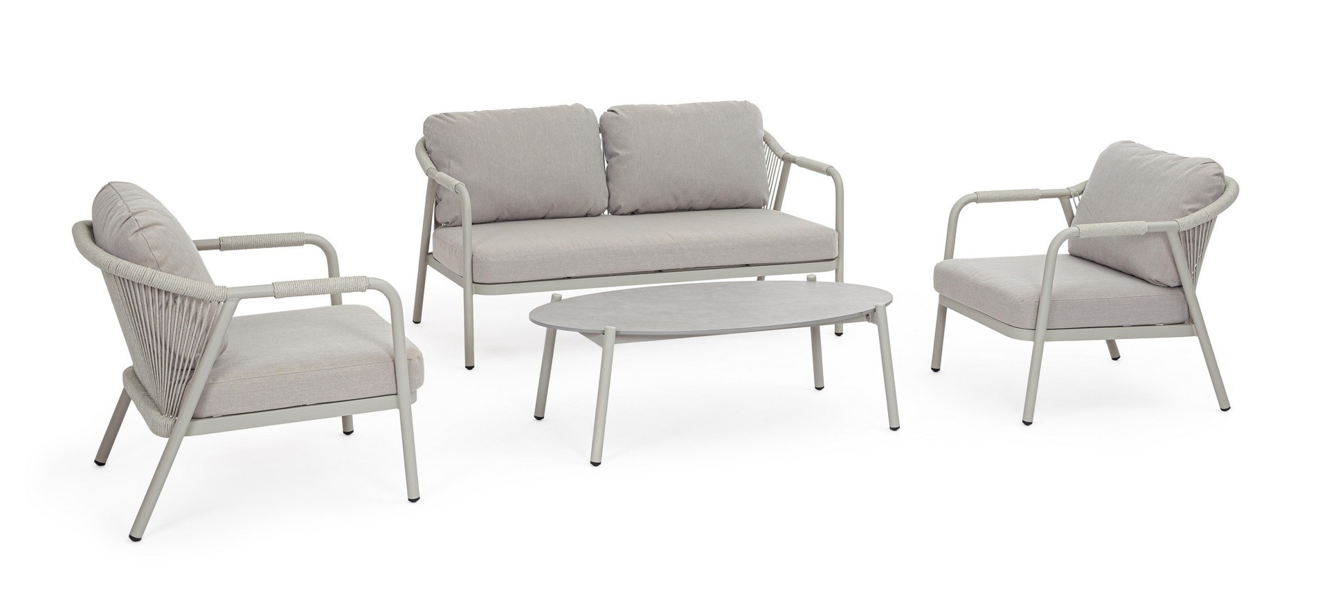 Zestaw sofa 2 fotele i stolik MIRAVET beżowy  aluminowych z poduszką olefinową Bizzotto