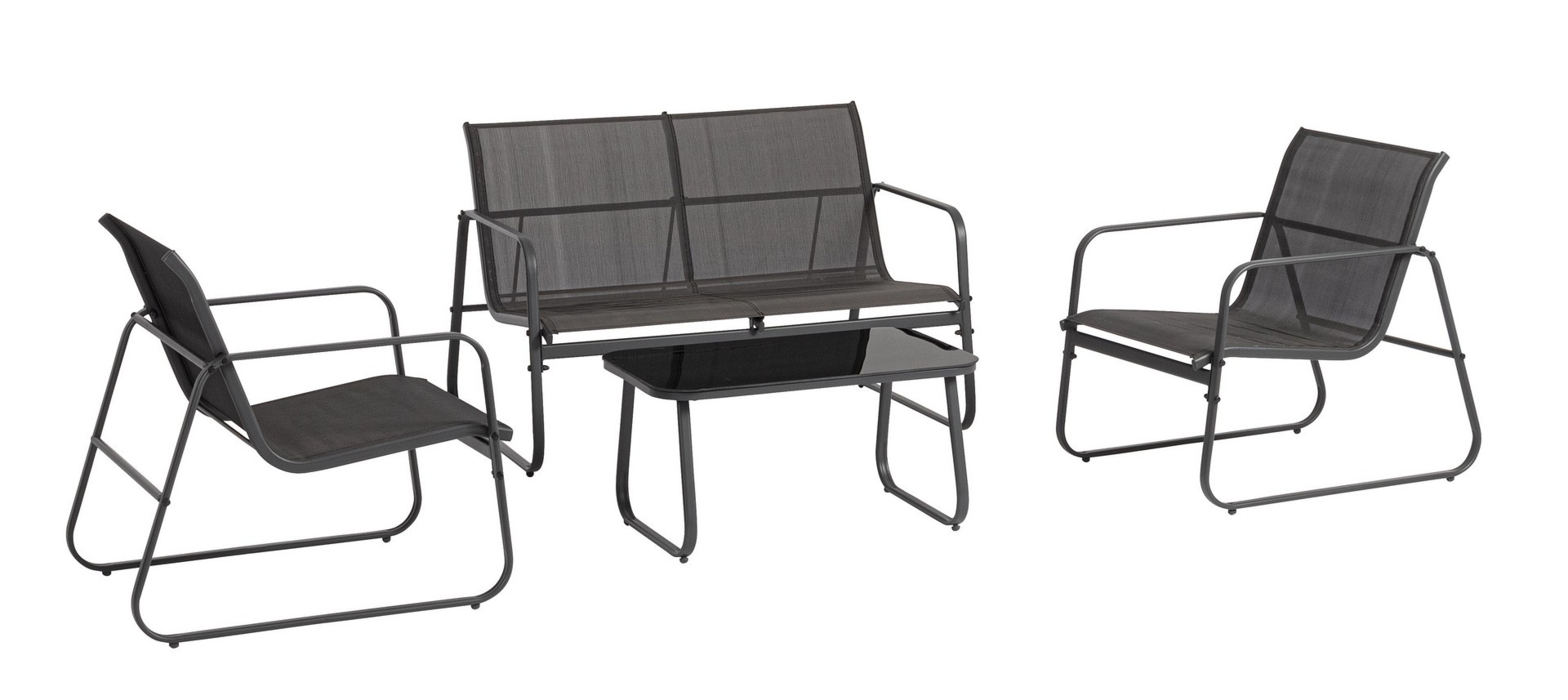 Zestaw sofa 2 fotele i stolik GONZALO antracytowy stalowy Bizzotto