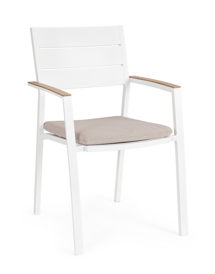 Krzesło ogrodowe ZELMAR białe 58.5x55.5 aluminiowe z efektem drewna Bizzotto