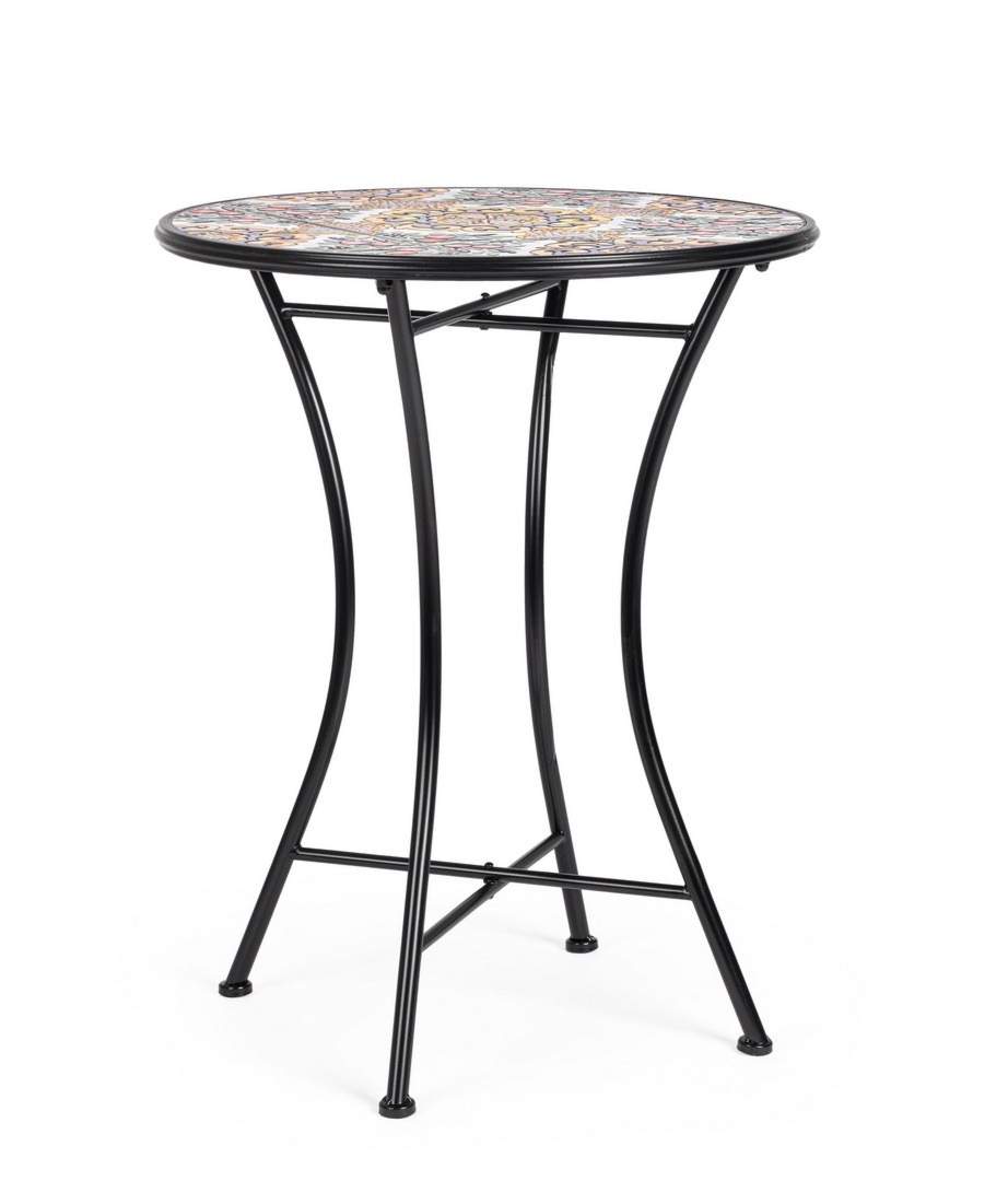 Stół ogrodowy SANTORINI piaskowy Ø60 stalowy z blatem ceramicznym Bizzotto