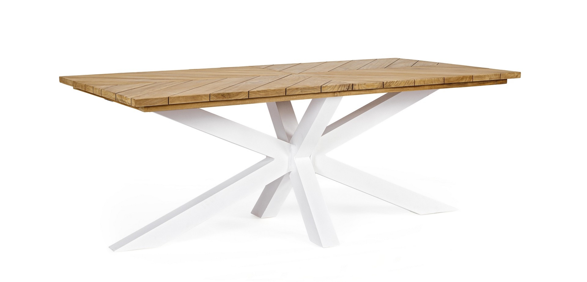 Stół ogrodowy PALMDALE biały 200x100 aluminiowy z blatem z drewna tekowego Bizzotto