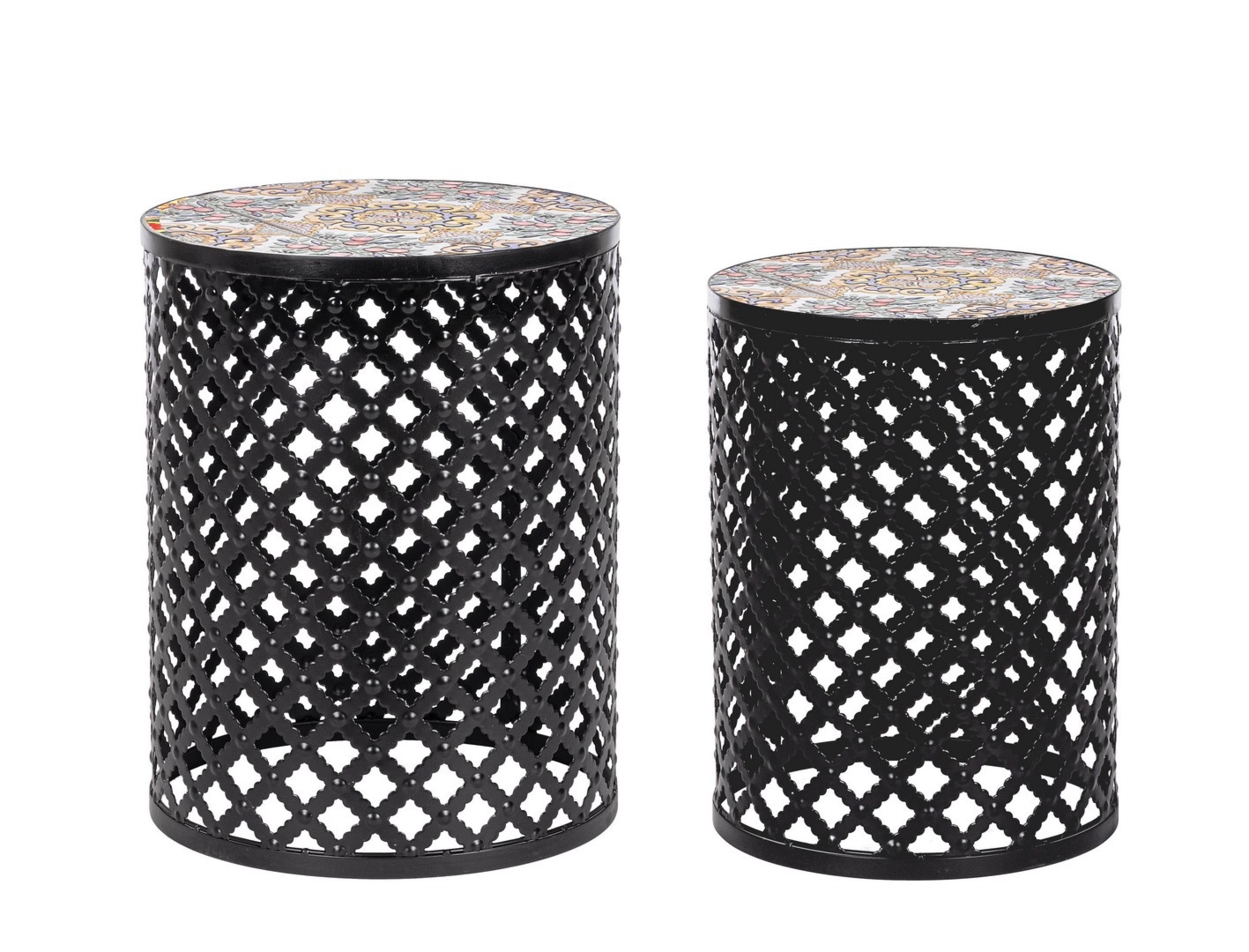 Zestaw 2 stolików SANTORINI piaskowy Ø30,Ø35 stalowych z blatem ceramicznym Bizzotto