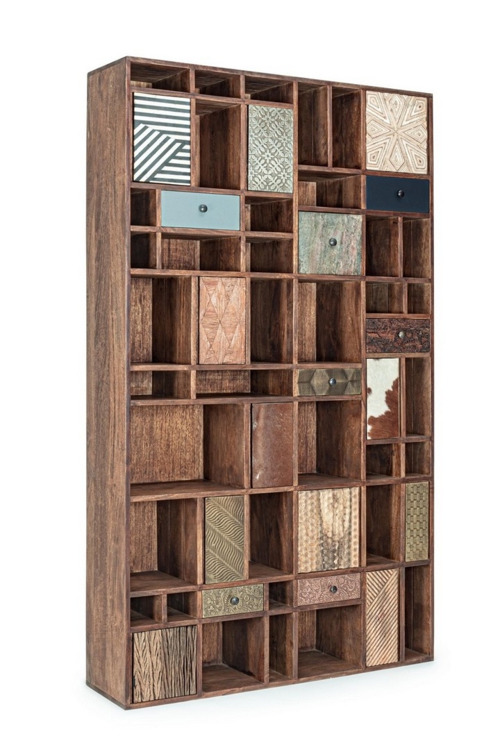 Regał Dhaval brązowy 115x30x200cm z drewna mango i akacji MDF Bizzotto