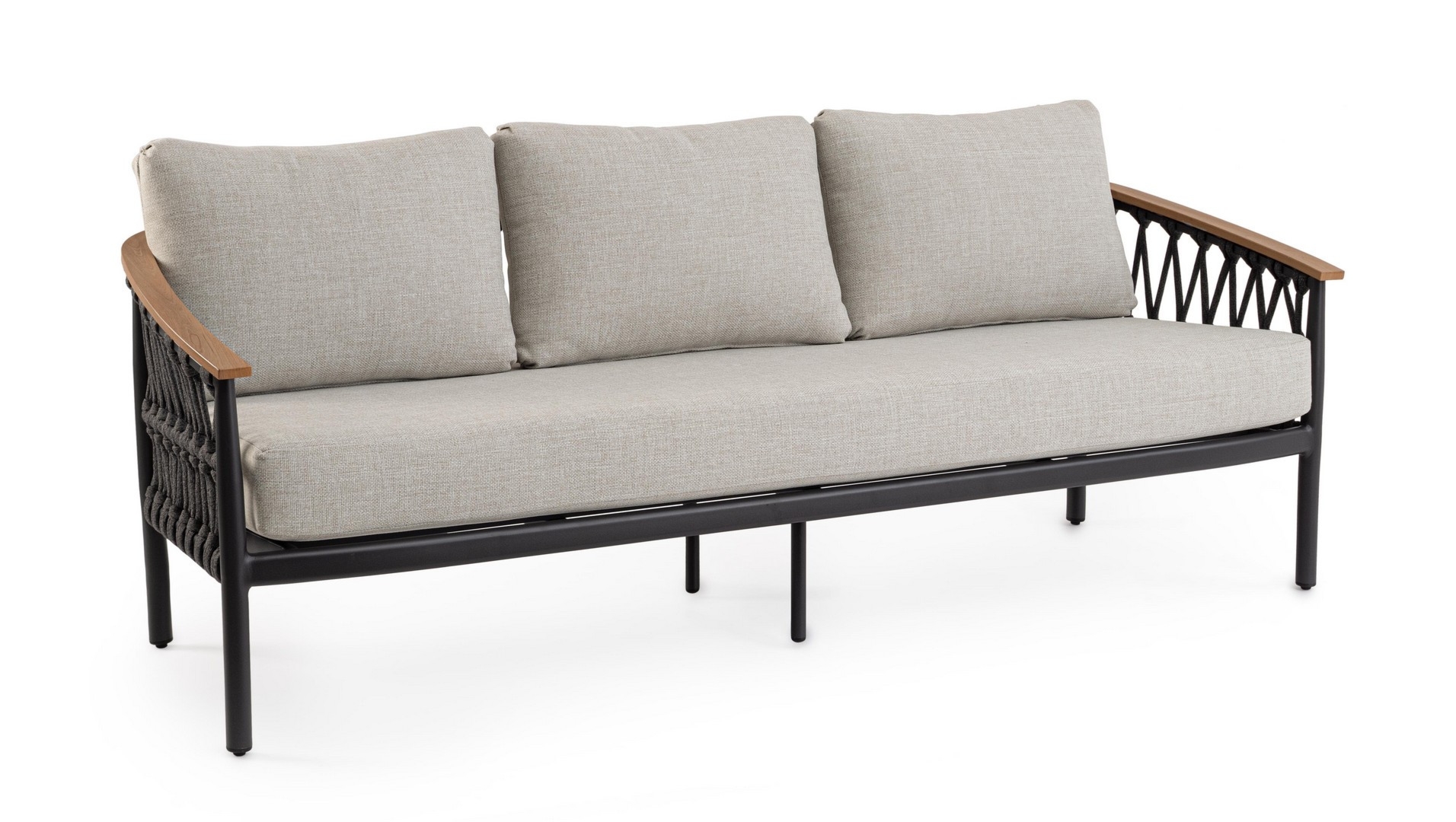 Sofa ogrodowa 3-os FENIX antracyt beż 205x75 aluminiowe z efektem drewna Bizzotto