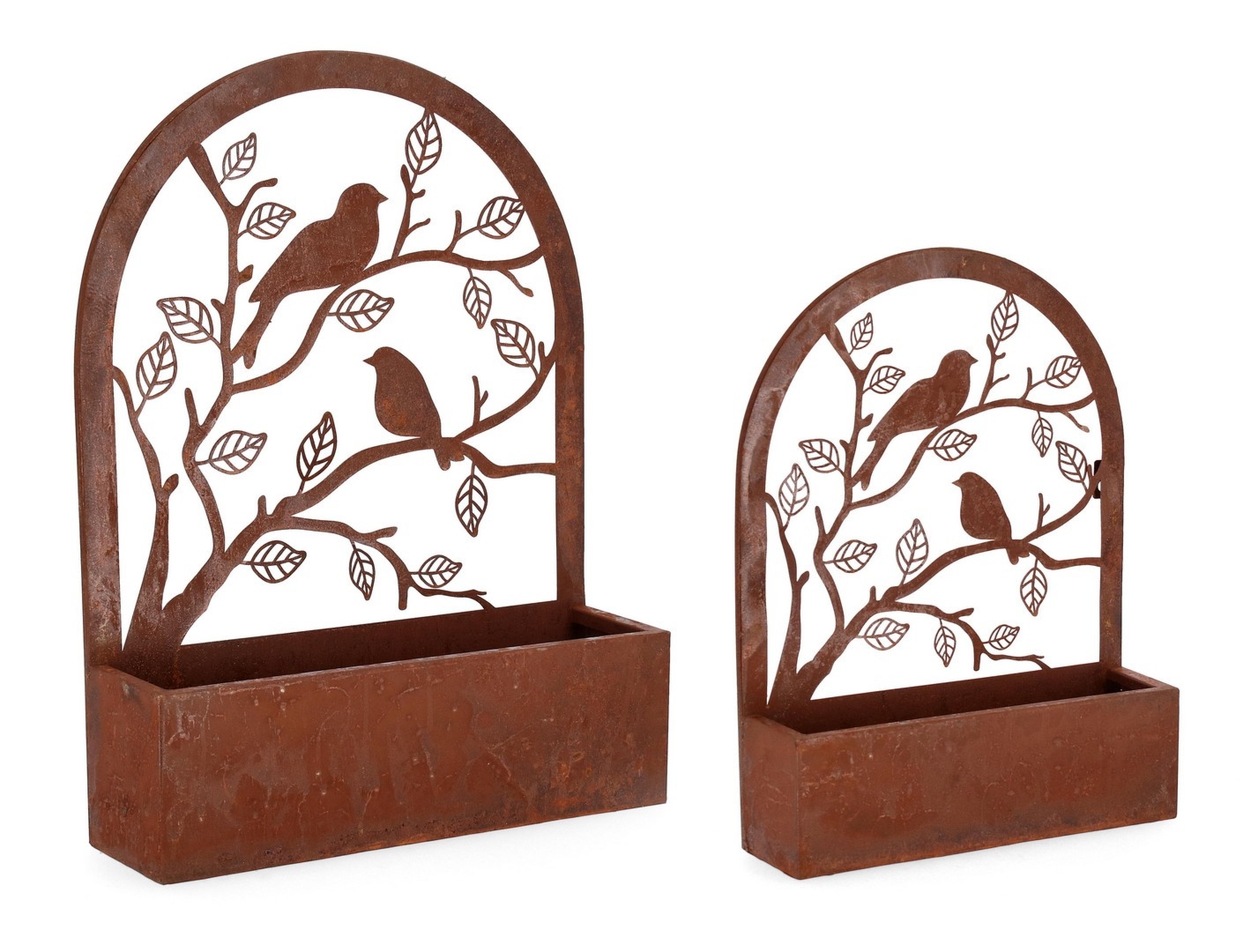 Zestaw 2 podstawek na kwiaty ROSALINDA rdzawy 30,5x8,5x41h, 40,5x11,5x54h stalowych Bizzotto