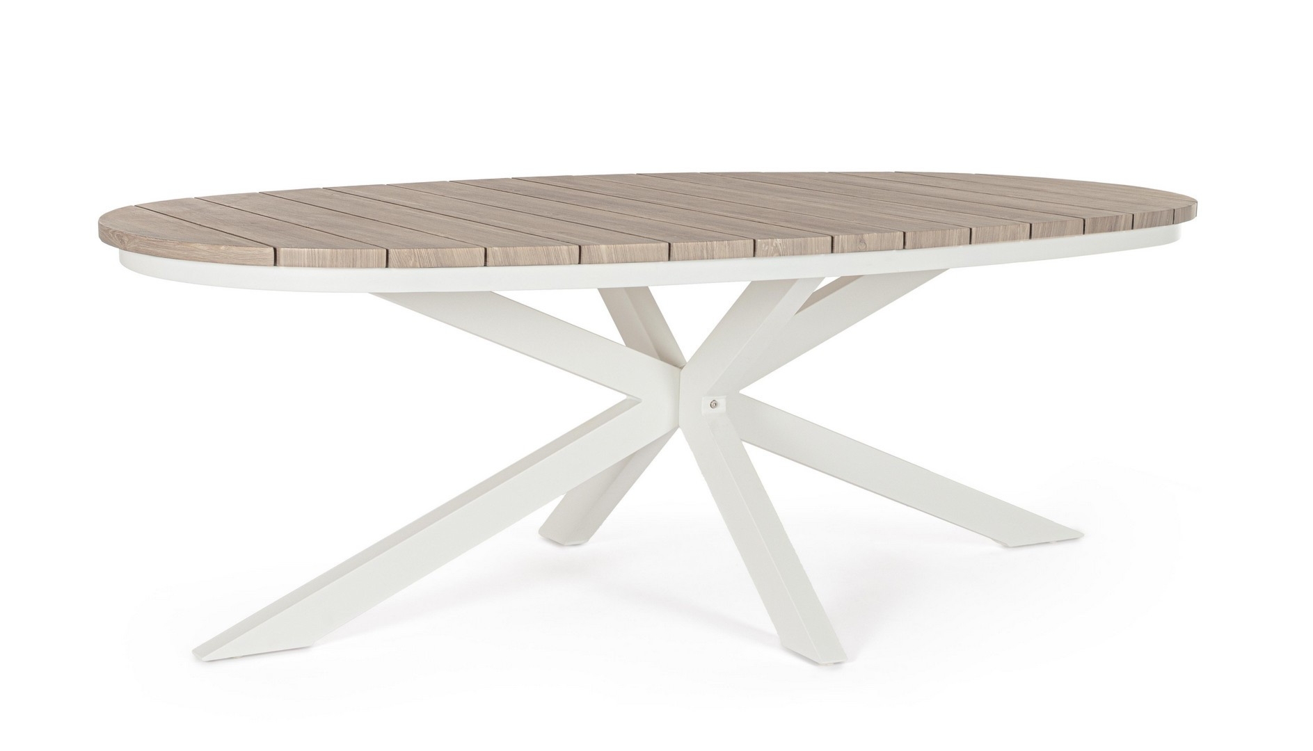 Owalny stół ogrodowy ZELMAR biały 218x115 aluminiowy z efektem drewna Bizzotto