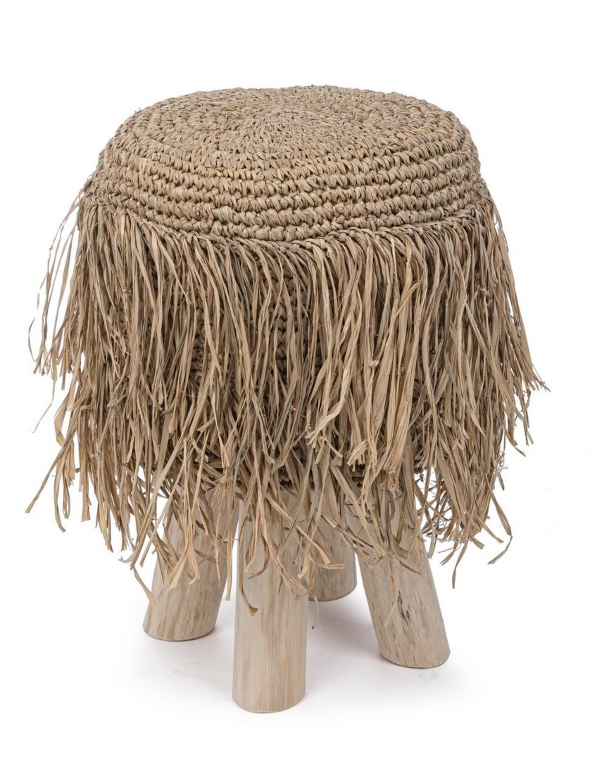 Stołek Florinda naturalny Ø35x45cm drewno tekowe sisal Bizzotto