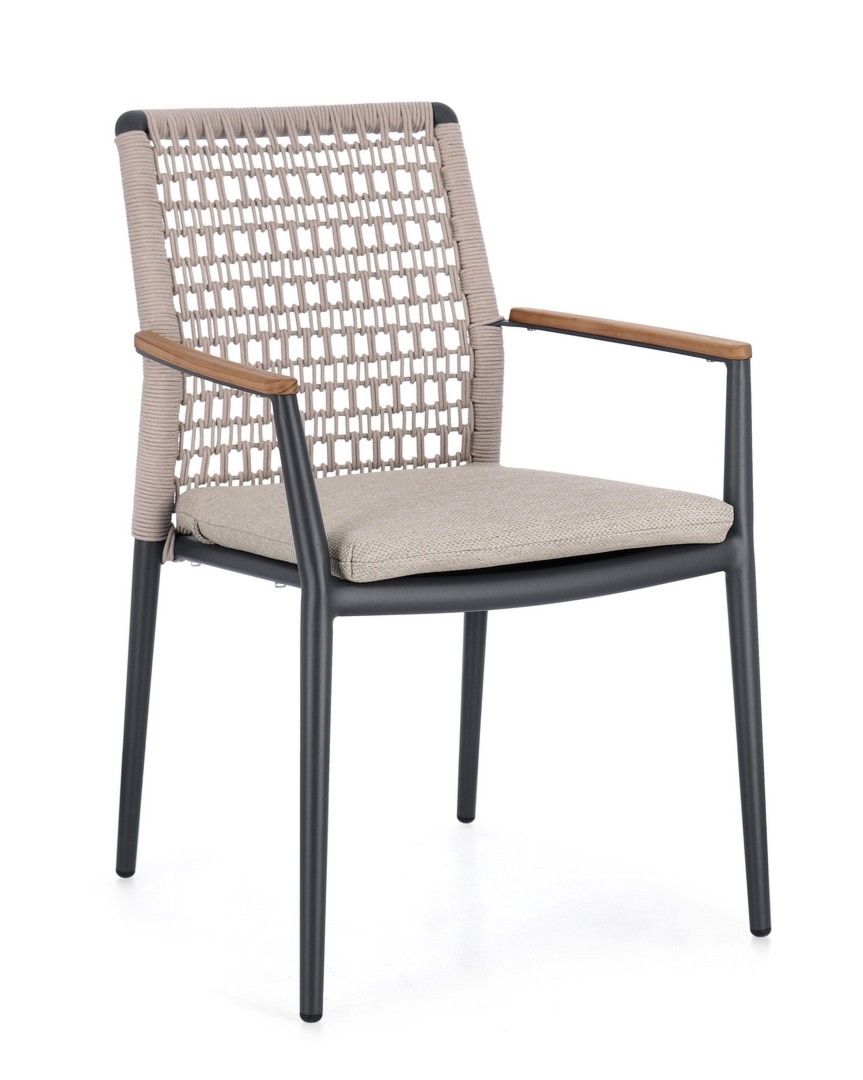 Krzesło ogrodowe MADDOX antracyt - beż 56x60 lina olefinowa teak Bizzotto