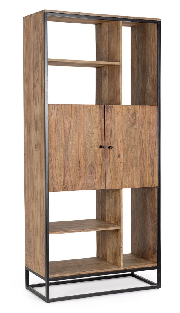 Regał Nartan czarny 88x40x194cm drewno sheesham i stal Bizzotto