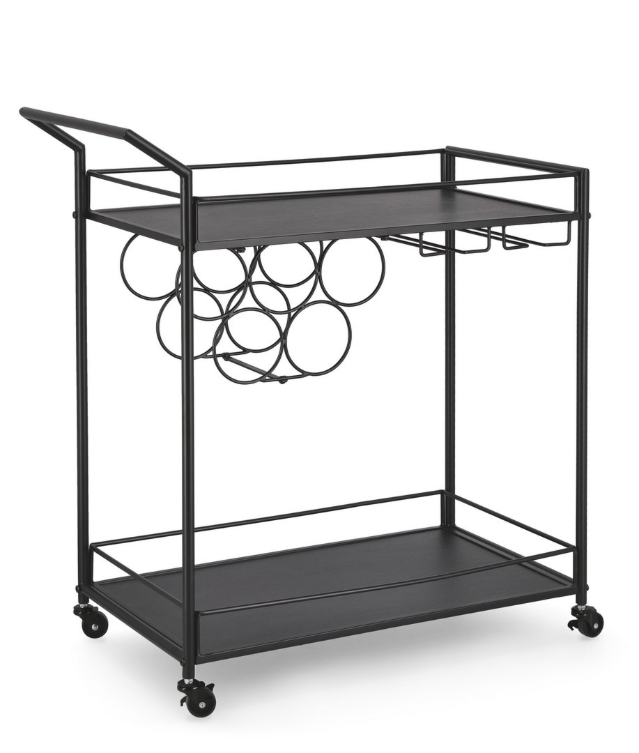 Półka na wino Isaac czarna 74x38x81cm stal z kołami z PE Bizzotto