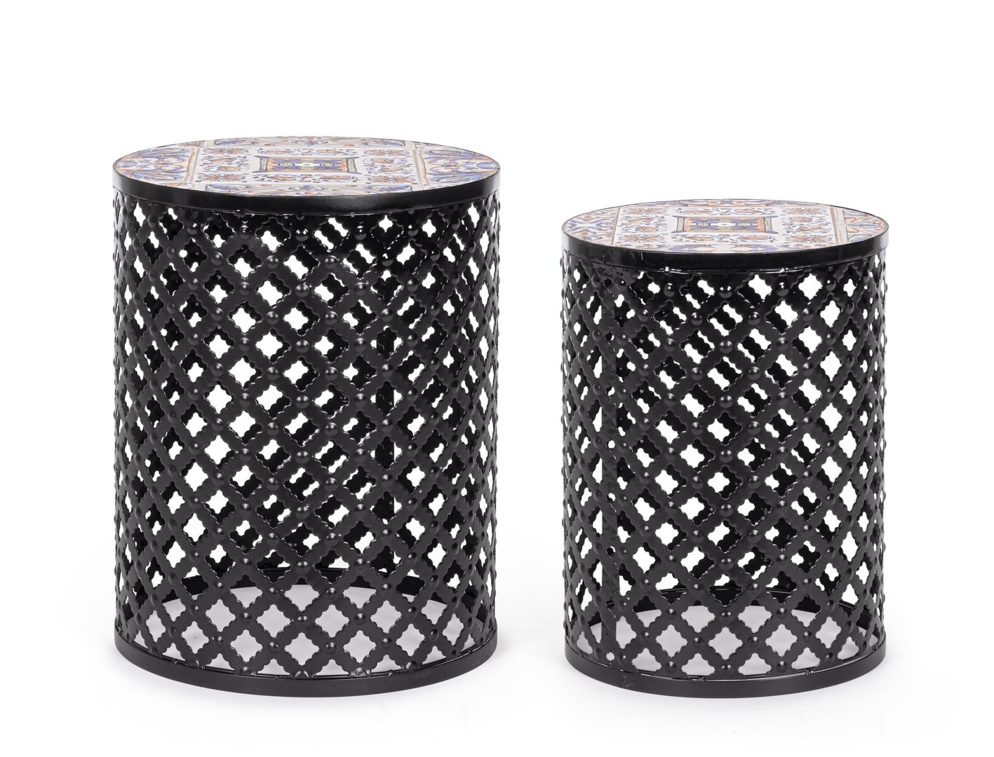 Zestaw 2 stolików MYKONOS Ø30,Ø35 stalowych z blatem ceramicznym Bizzotto