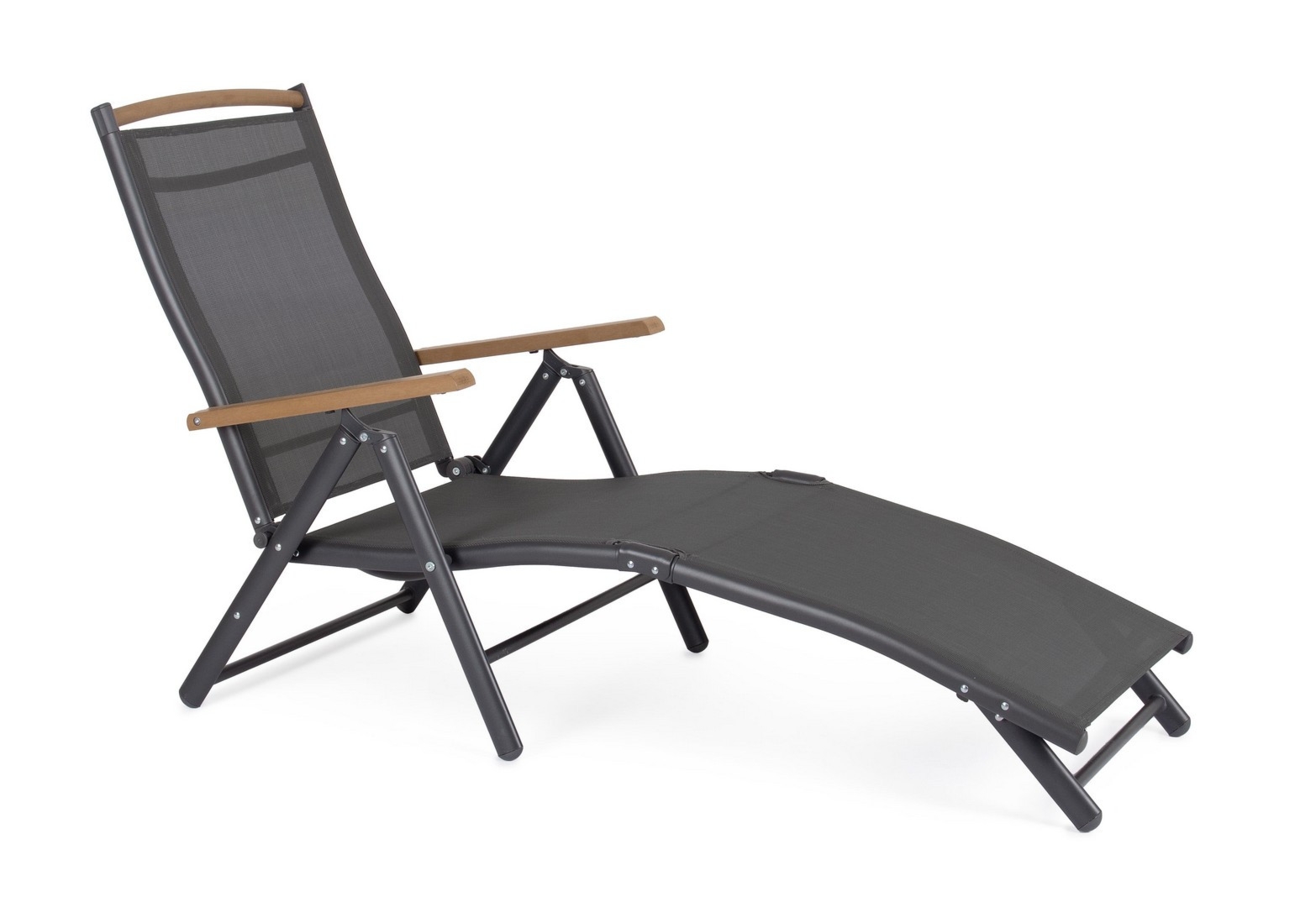 Składany leżak ogrodowy STEAMER ciemno-szary 64x145 aluminiowe imitacja drewna Bizzotto