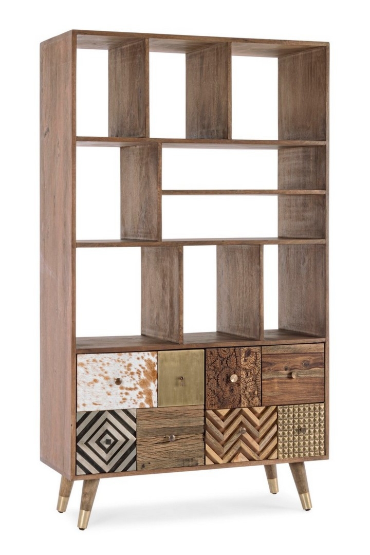 Regał Dhaval naturalny 100x40x175cm drewno mango i MDF PU stal Bizzotto