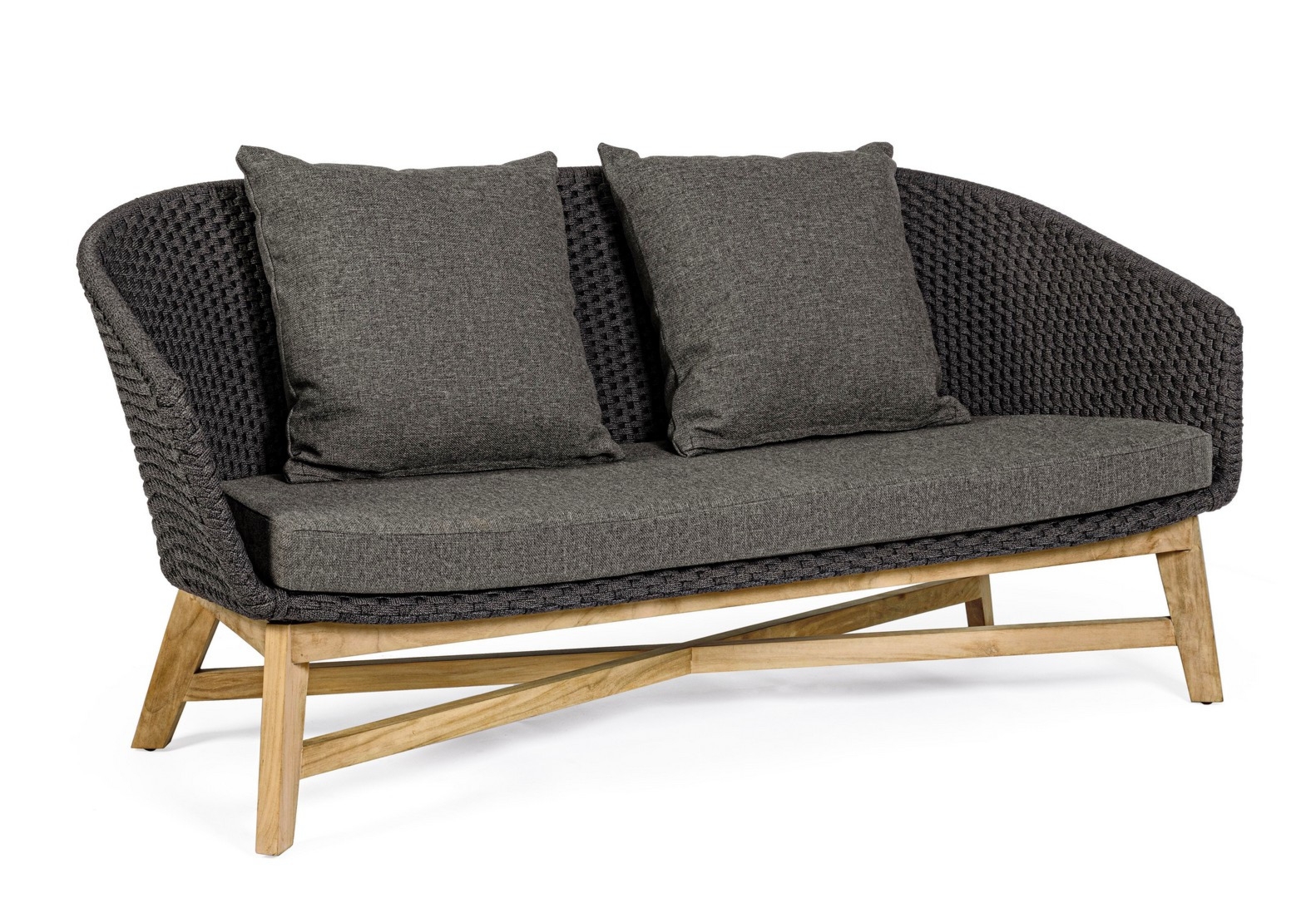 Sofa ogrodowa 2-os COACHELLA antracytowa 168x78 z drewna teak z liną olefinową Bizzotto