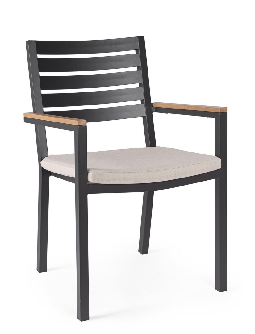 Krzesło ogrodowe HENNA antracytowe 55x56 aluminiowe z efektem drewna Bizzotto