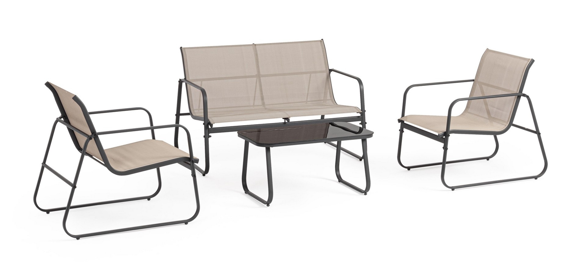 Zestaw sofa 2 fotele i stolik GONZALO taupe stalowy Bizzotto