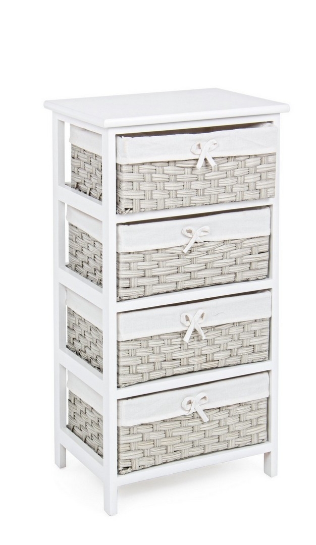 Komoda Livigno beżowa 40x29x73cm rama paulownia, PP, PET/bawełna Bizzotto