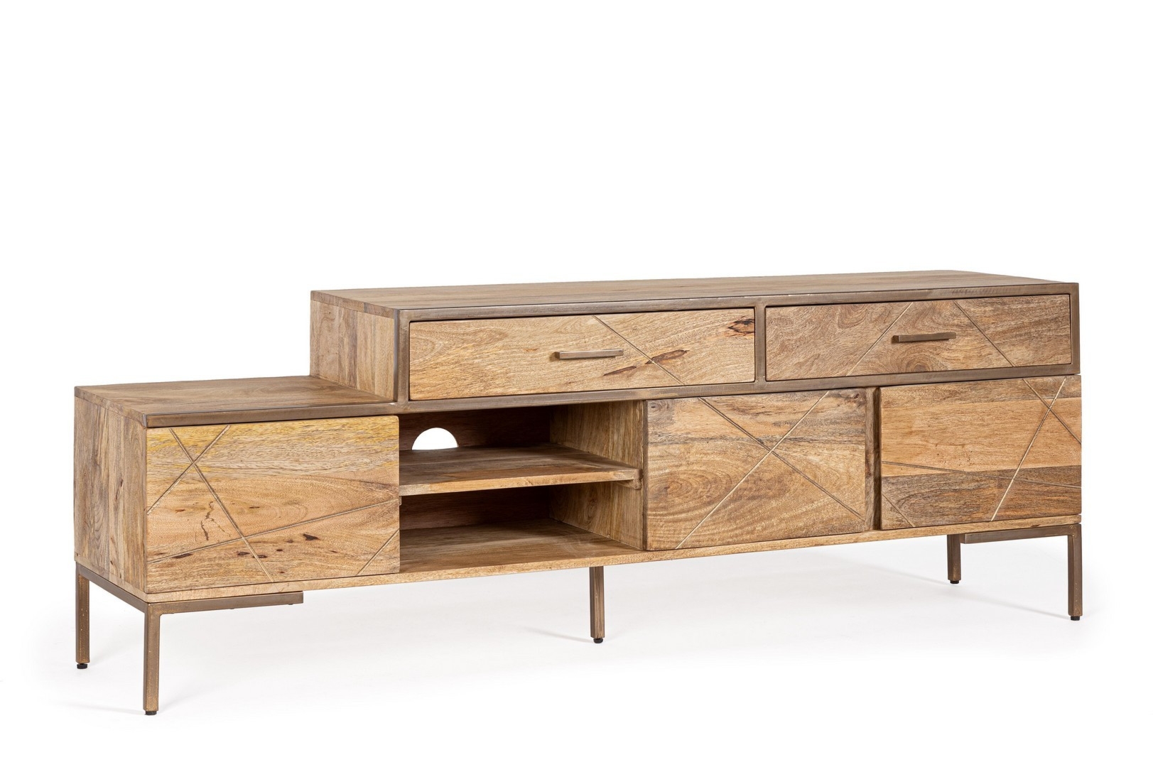 Szafka RTV Jaidev miodowa 175x40x62cm drewno mango i stal Bizzotto