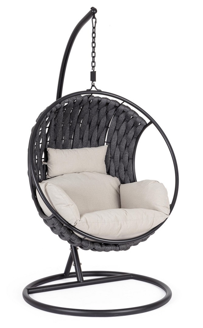 Fotel wiszący kokon GALAPAGOS czarny Ø105 stalowy z liną poliestrową Bizzotto