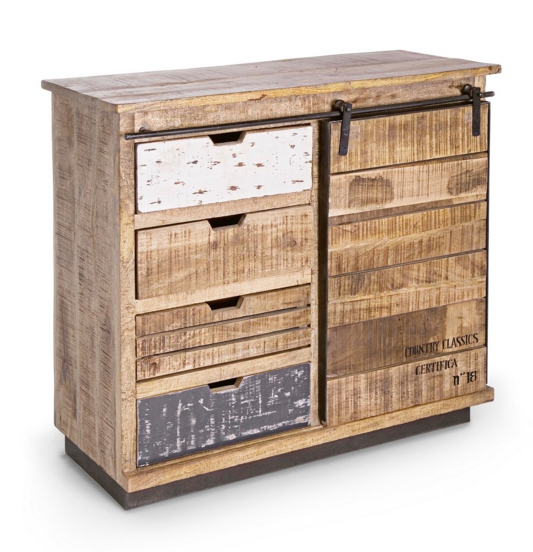 Kredens Tudor brązowy 90x35x85cm rama z mango stalowa baza Bizzotto