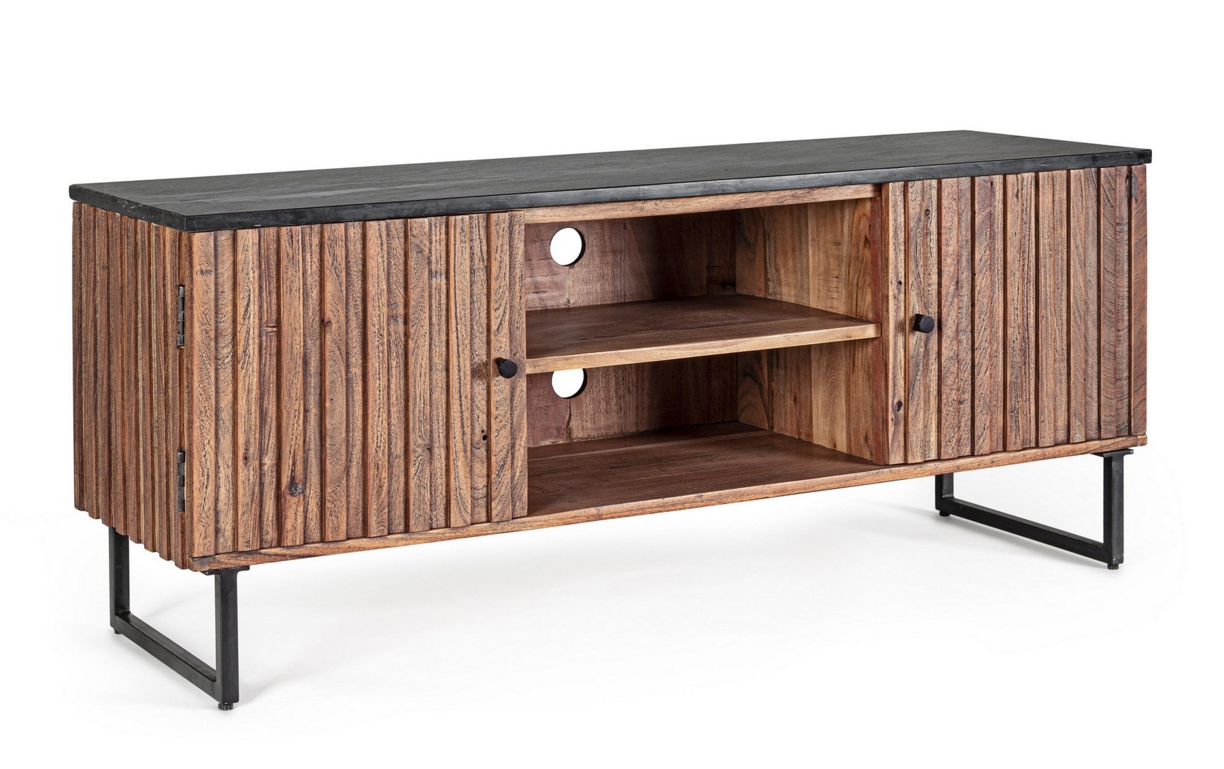 Szafka RTV Norfolk naturalna 130x40x60cm drewno akacjowe, stal, marmur Bizzotto