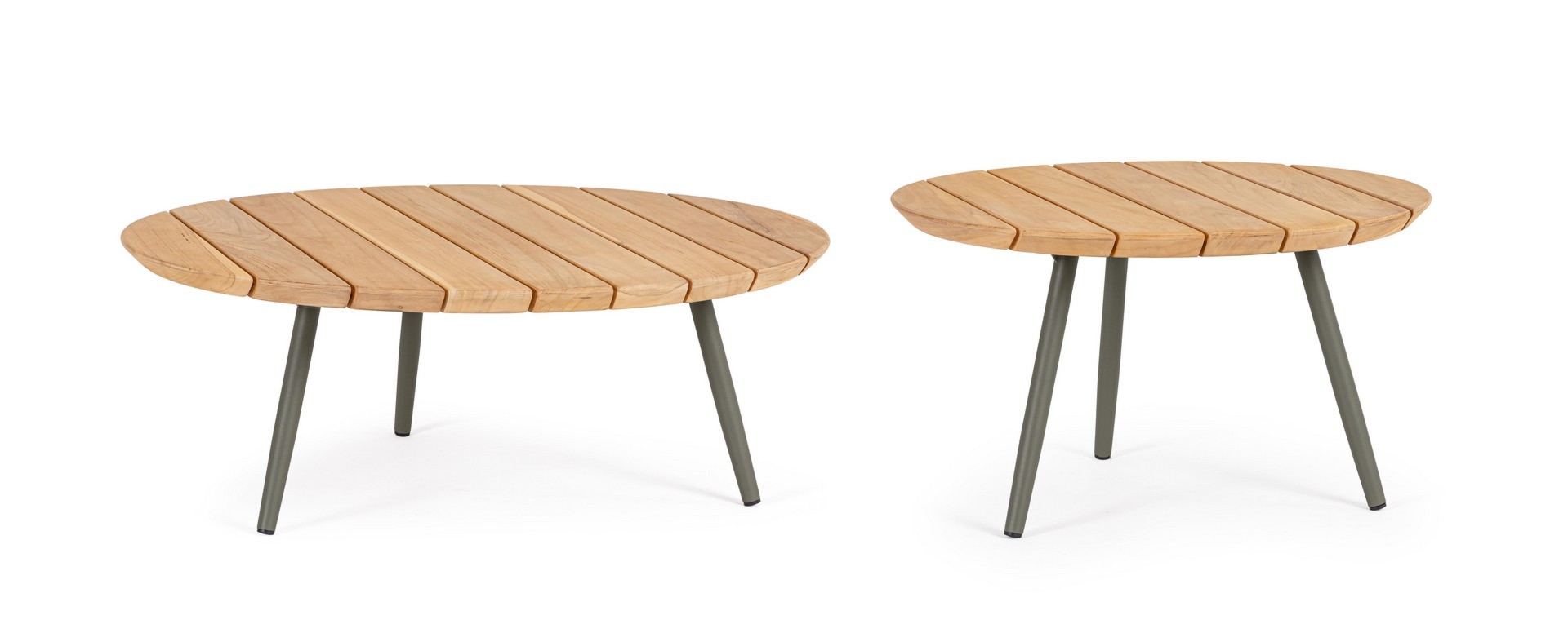 Zestaw 2 stolików IVISSA zielony Ø60,Ø80 z drewna tekowego Bizzotto