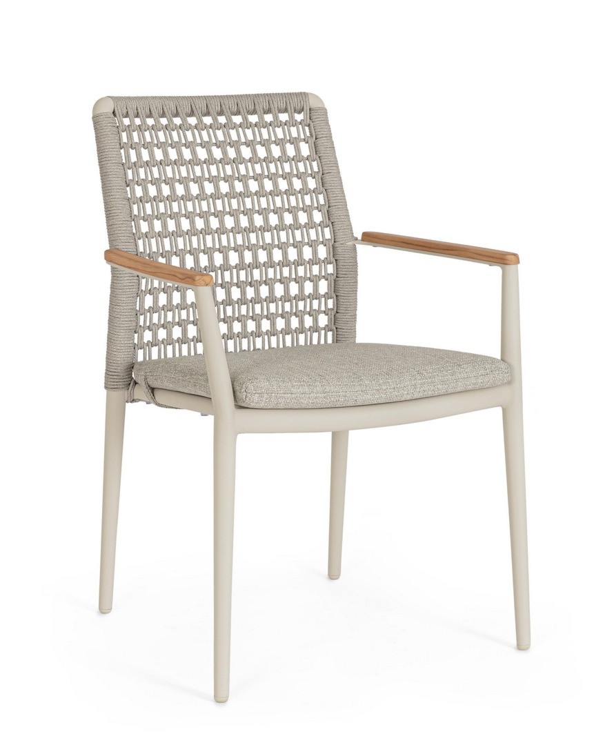 Krzesło ogrodowe MADDOX beżowe 56x60 lina olefinowa teak Bizzotto