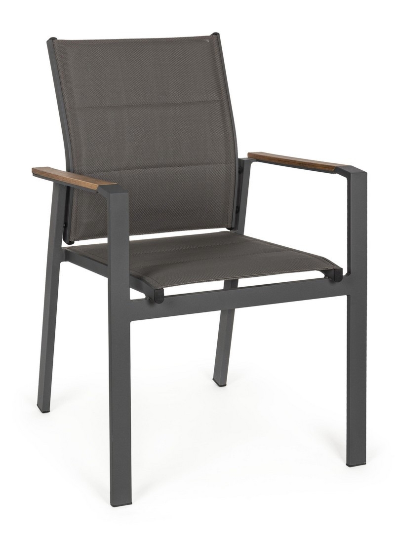 Krzesło ogrodowe KUBIK antracytowe 56.5x62 aluminiowe z drewnem tekowego Bizzotto