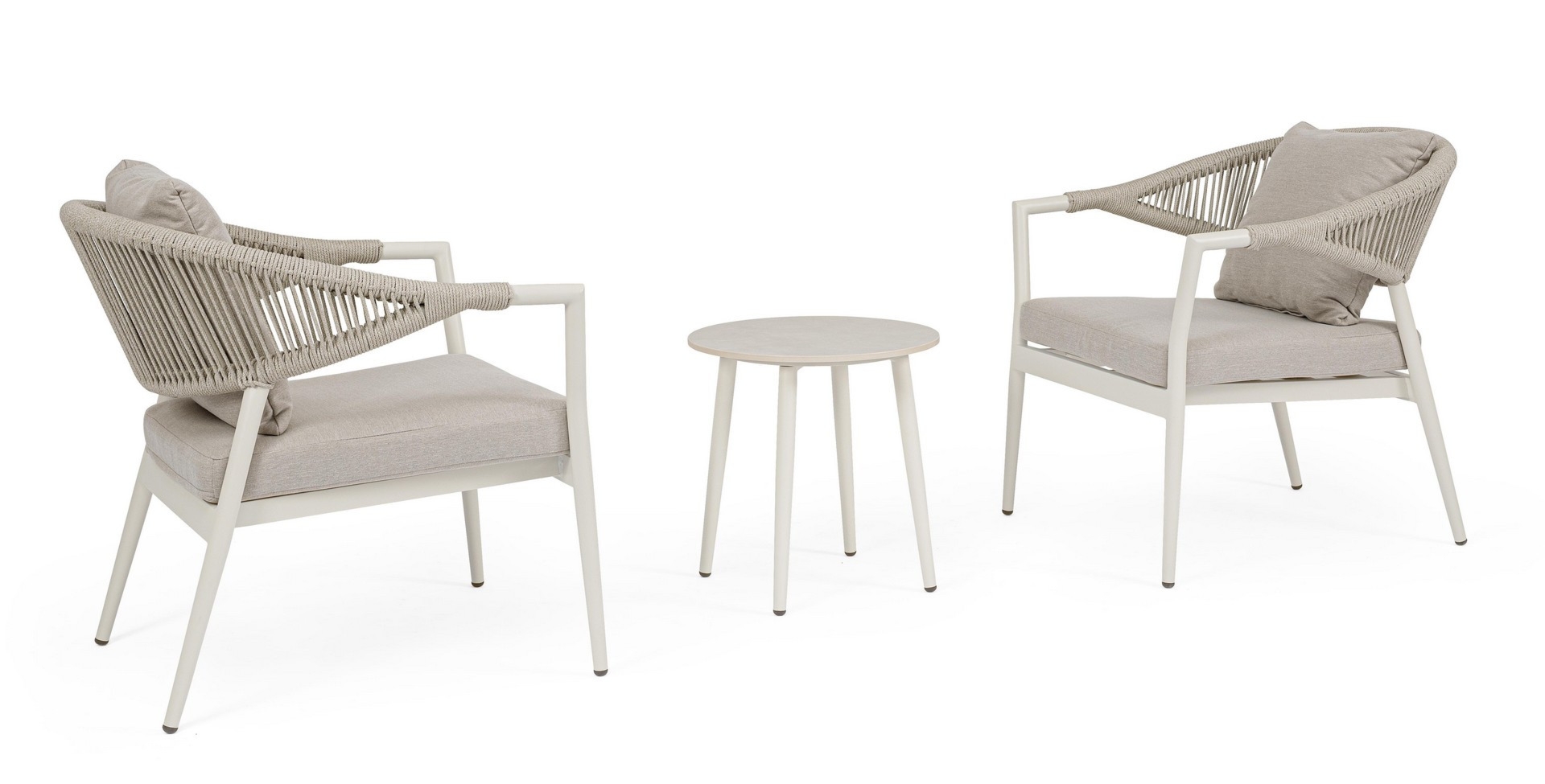 Zestaw 2 krzesła ze stolikiem MILLOR kremowy aluminiowy Bizzotto