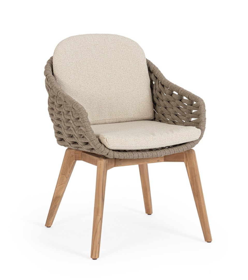 Krzesło ogrodowe TAMIRES beżowy 61.5x70 z drewna teak poduszki z efektem bukli Bizzotto