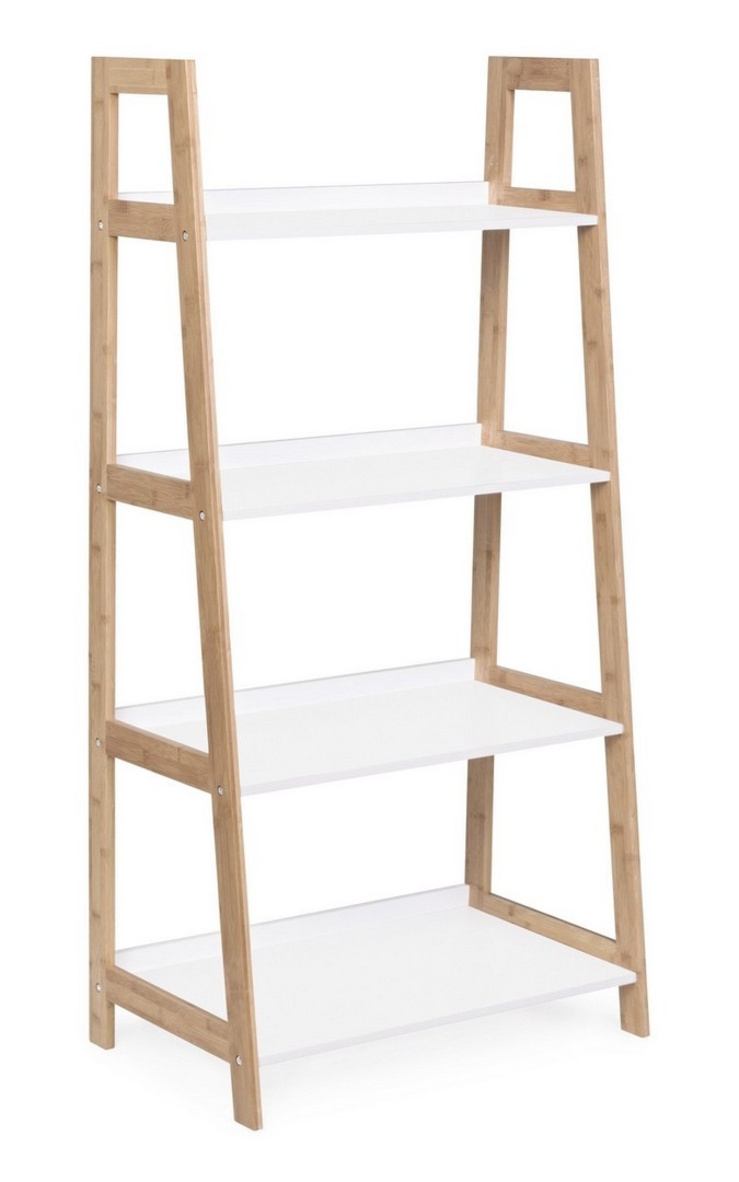 Regał Brooklyn biały 62x38x130cm bambusowe drewno i MDF Bizzotto