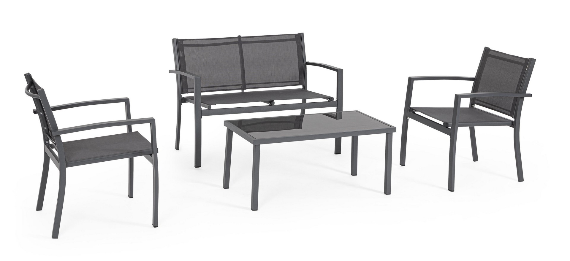 Zestaw sofa 2 fotele i stolik FLORIDA antracytowy stalowy Bizzotto