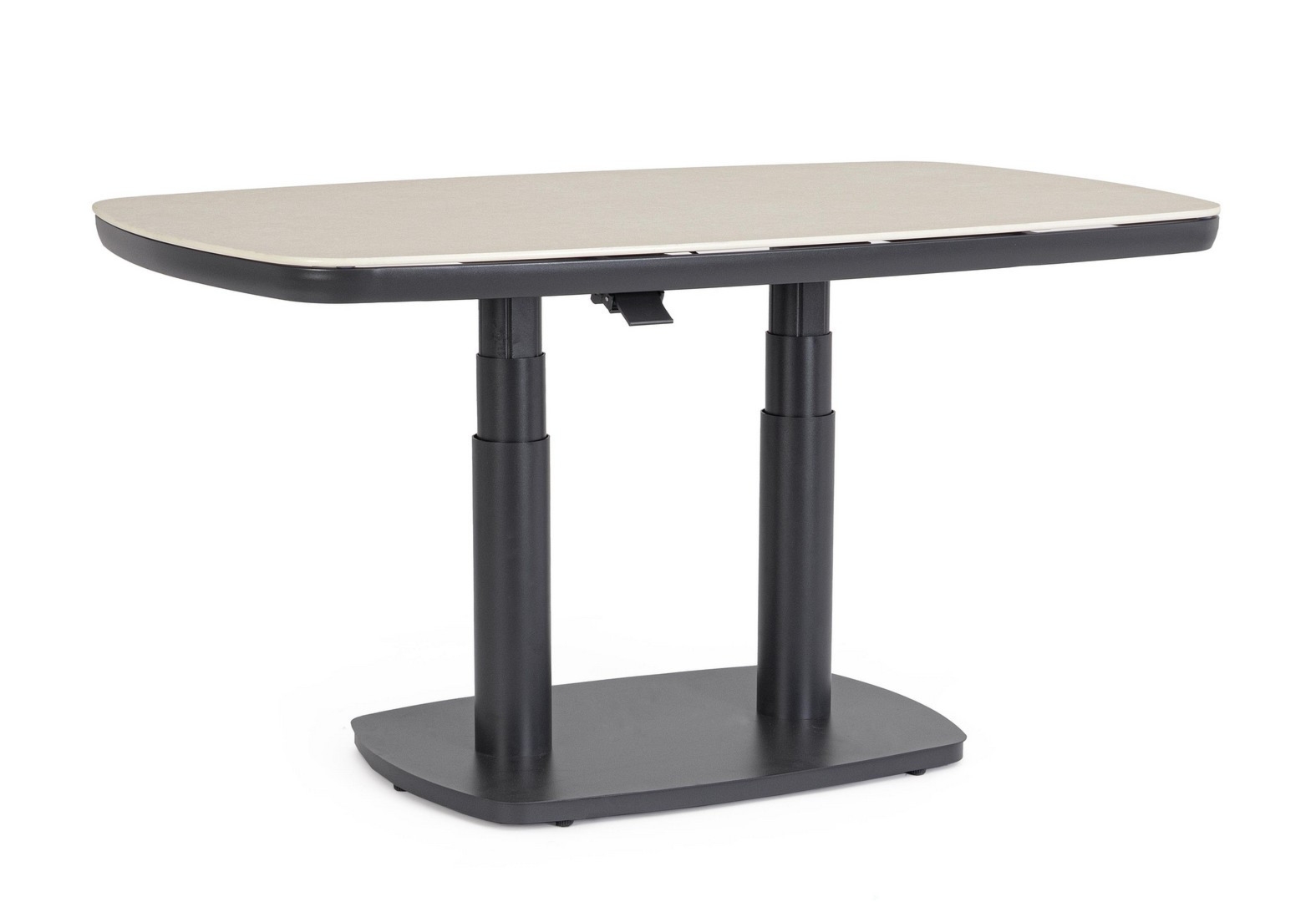 Stół z regulacją wysokości TALETE antracyt beż 135x83 aluminiowy z blatem ze spieku kwarcowego Bizzotto