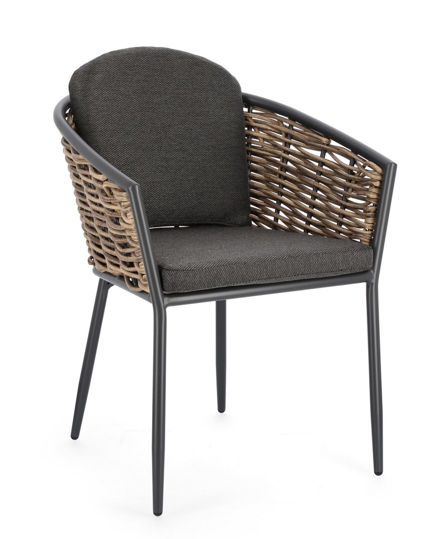 Krzesło ogrodowe MARIBELA antracytowo-piaskowe 63x63 aluminiowe z plecionką z włókna syntetycznego Bizzotto