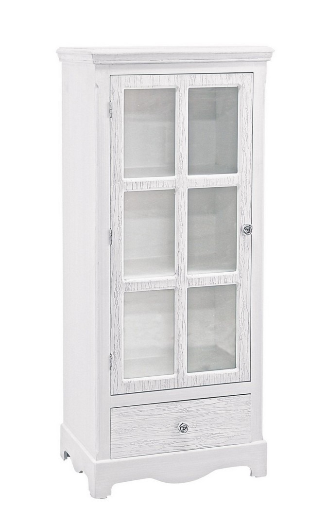 Witryna Blanc biała z efektem postarzania 48,5x32x114cm MDF Bizzotto