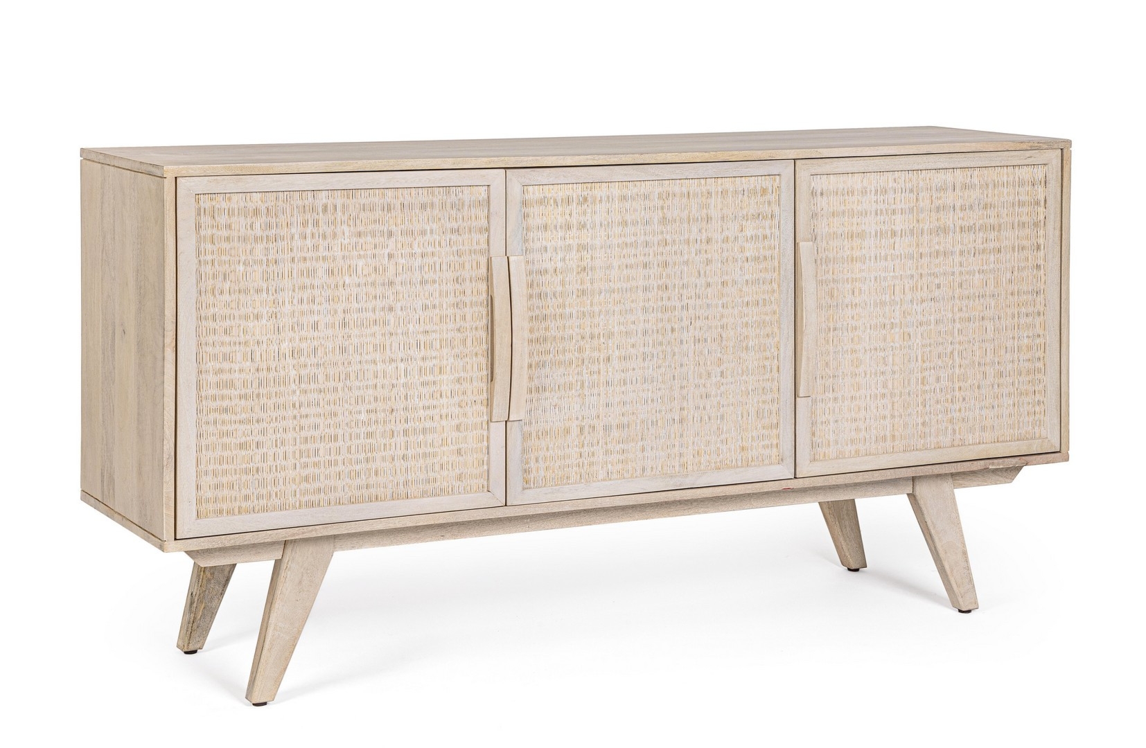 Kredens Sahana biel przecierana 155x40x80cm rama mango MDF rattan Bizzotto