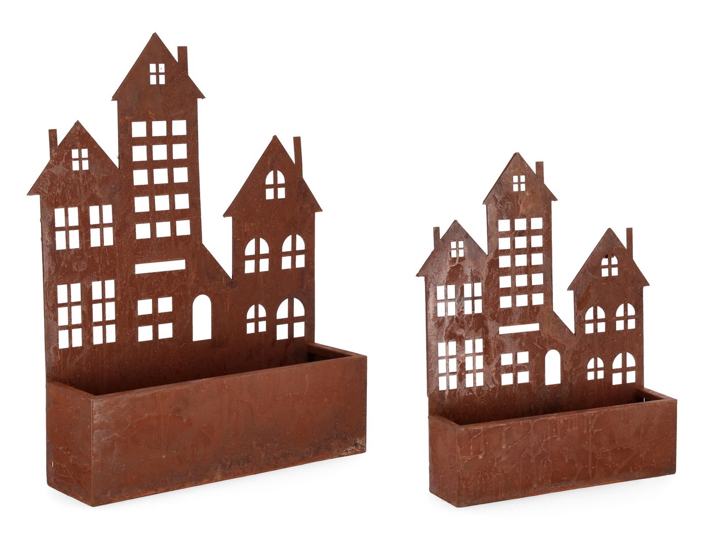 Zestaw 2 podstawek na kwiaty ROSANNA rdzawy 30,5x8x40h, 40,5x11x53h stalowych Bizzotto