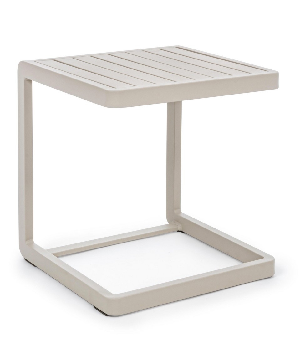 Stolik kawowy boczny do leżaka KONNOR beżowy 40x40 aluminiowy Bizzotto