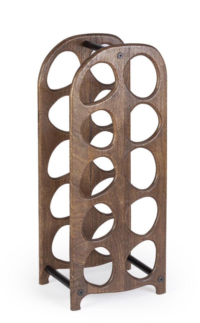 Półka na wino Yukon brązowa 27x20x67cm drewno mango i stal Bizzotto